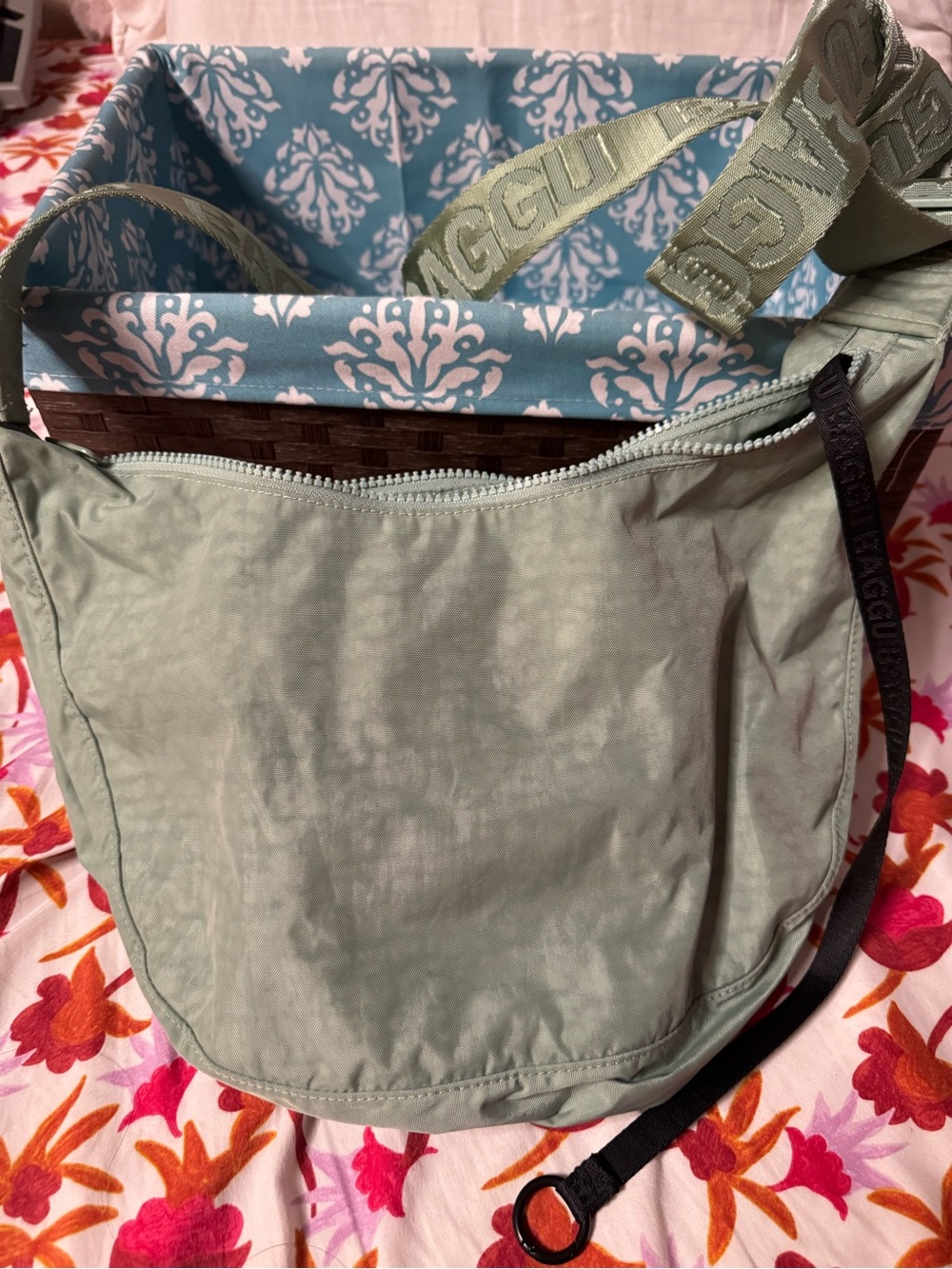 Baggu Light Sage Crossbody crescent with Adjustable Strap